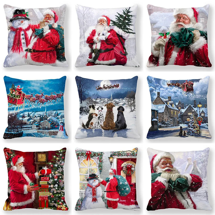 

Home Decor New Year Santa Claus Print Pillow Cover Christmas Ornament Cushion Cover For Bedroom Living Room funda de almohada
