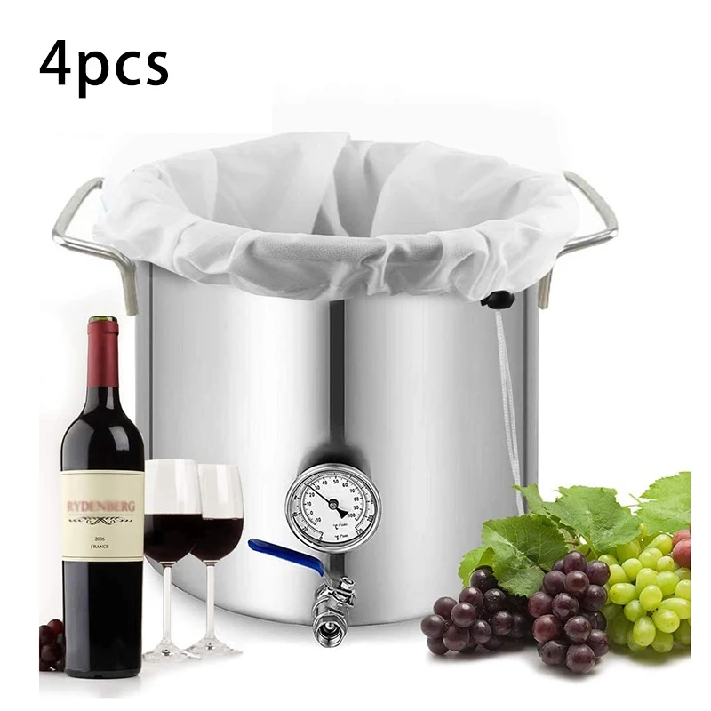 

4 Pack Brew Bags -Reusable Mesh Bag For Fruit Cider Apple Grape Wine Press Drawstring Straining Brew In A Bag 38X42cm