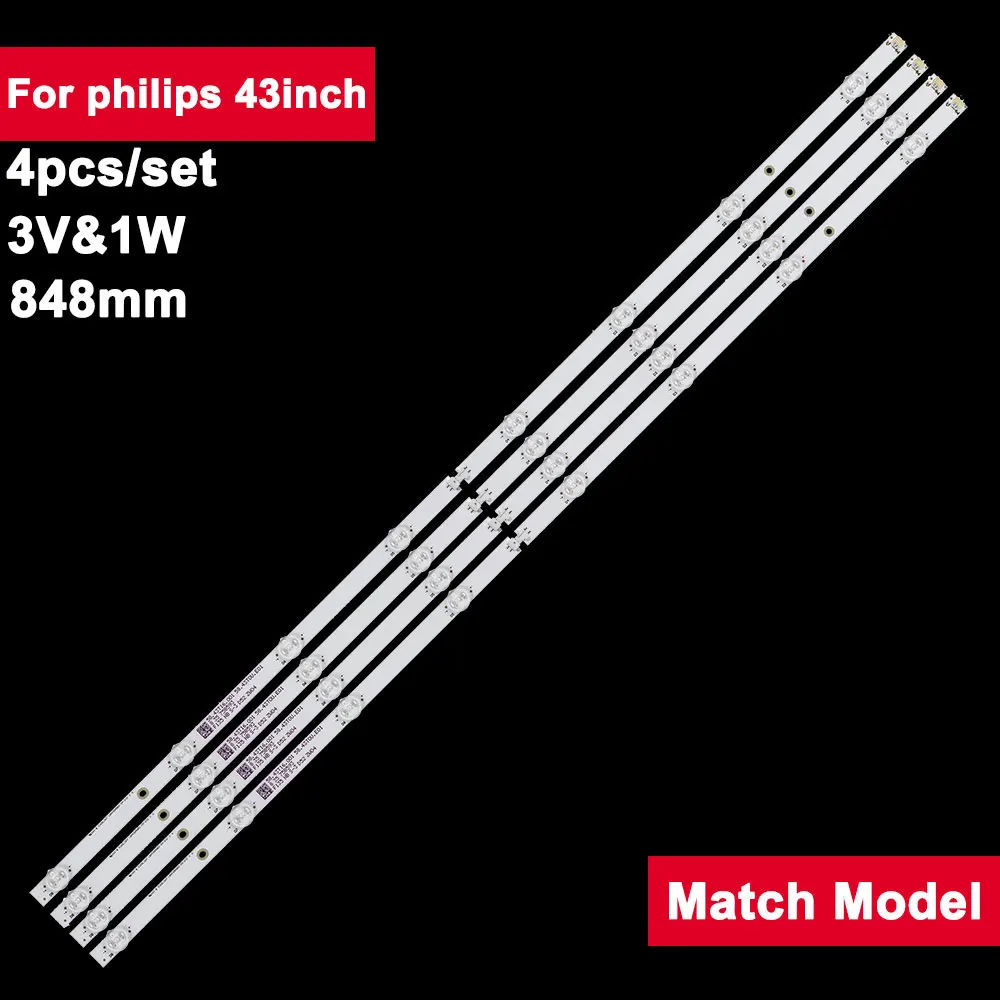 

4 шт./комплект, светодиодные ленты для телевизора philips 43 дюйма