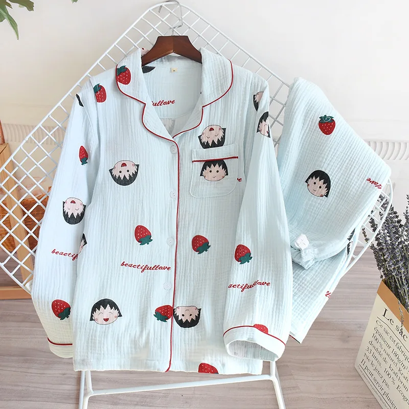 Nursing Pijamas Suit Cotton-washed Crepe Spring Summer Lapel Fall Thin Soft Breathable Confinement Clothes Loungewear Sleepwear