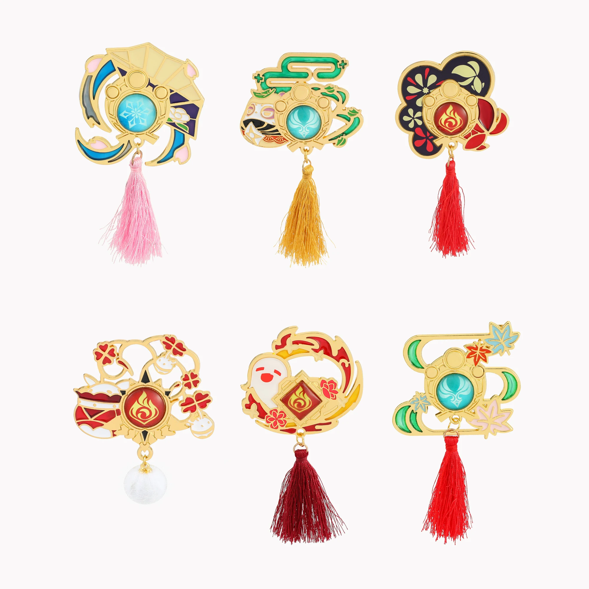 

Game Genshin Impact Tassel Style Brooch Jewelry Eye of God Button Badge for Clothing Backpack Elegant Accessories Fans Gifts