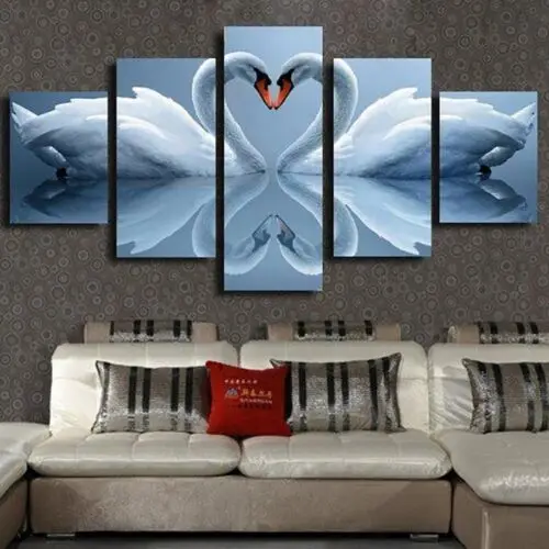 

5Pcs Swan Heart Pictures Canvas Paintings Wall HD Print Poster No Framed Room Decor Home Decor 5 Panel Abstract 5 Pieces Modern