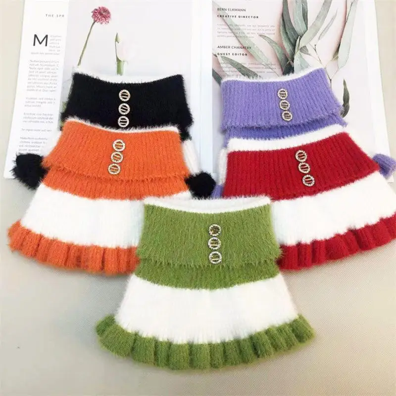 Новинка 2024 вязаный полосатый воротник с лацканами теплый чехол на шею для женщин