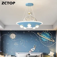creative cartoon space ship pendant lamps for childrens room modern boy baby bedroom white blue home lighting smart with remote