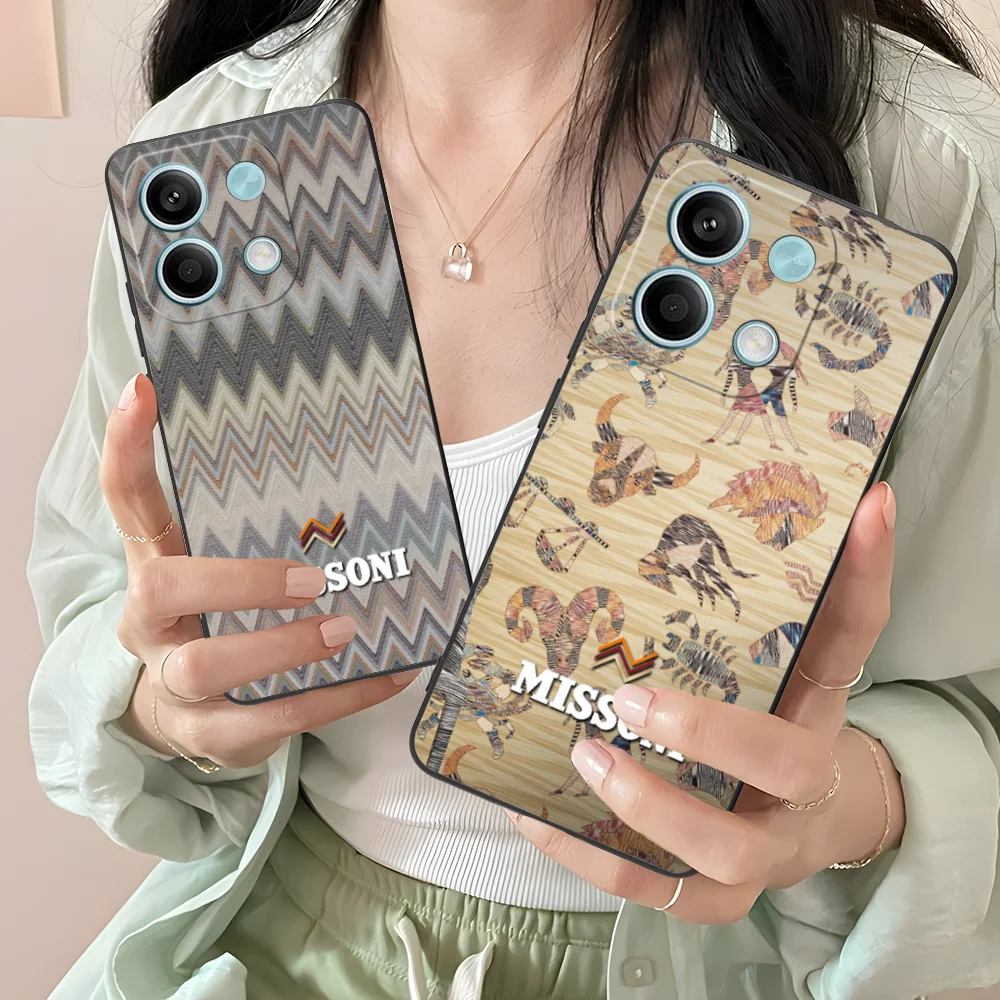 Striped M-MISSONI-S Phone Case for Xiaomi Redmi Note 13 12 11 10 9 8 7 6 S A Pro Lite Plus 5G Black Cover Cellphones Smartphone