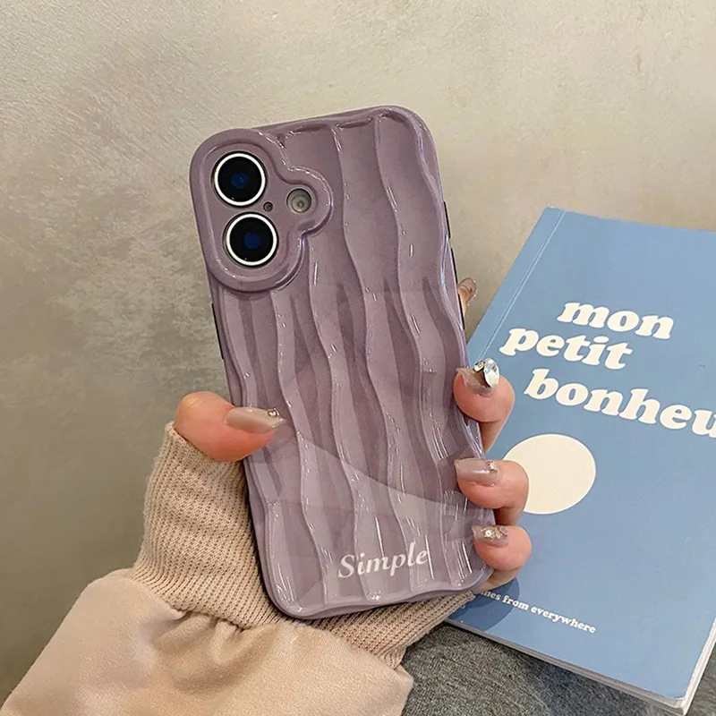 Чехол для телефона с градиентным серым волнистым узором iPhone 16 15 14 13 12 Pro Max мягкая