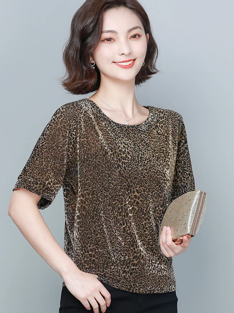 

Leopard Blouses for Women Fashion Woman Blouses 2023 Summer Female Clothing Women's Elegant Blouses OL Short Sleeve Womens Tops