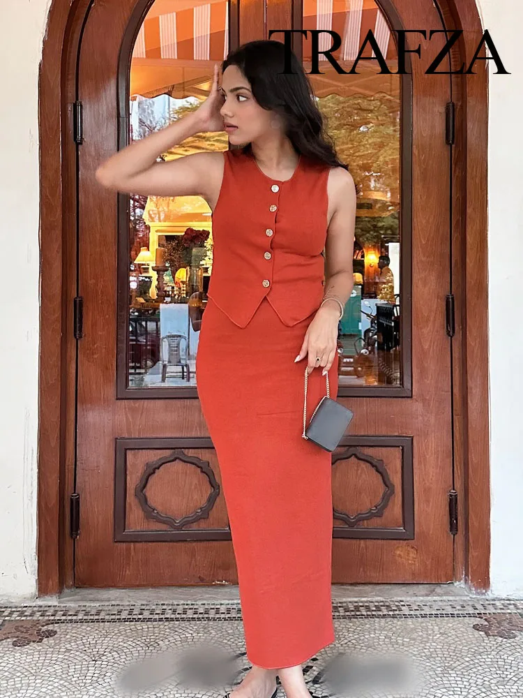 Женский комплект из 2 предметов TRAFZA однобортный трикотажный топ без рукавов с