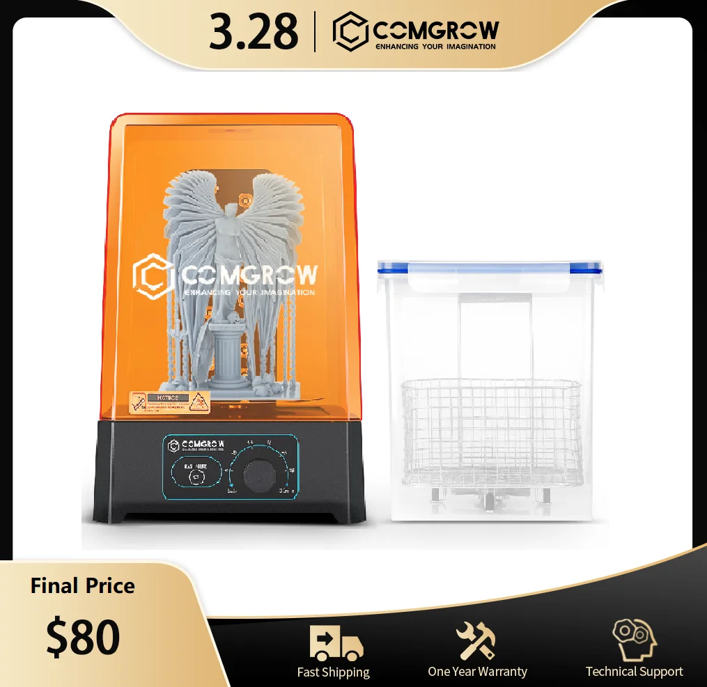 COMGROW SL3 Wash Cure Machine For ELEGOO Mars&For ANYCUBIC Photon Series LCD/SLA/DLP 3D Printer Models Curing Washing Container