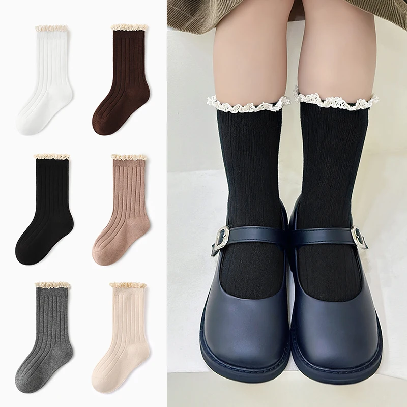 

Young Girls Cotton Socks Lace Ankle Socks Toddlers Boot Sock Cute Frilly Sock For Kids Girls Princess Socken 3-10Years