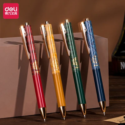 4Pcs DELI A220 Harry Potter Pressed Gel Pens Retractable 0.5mm Fine Point Black For Journaling Kawaii |