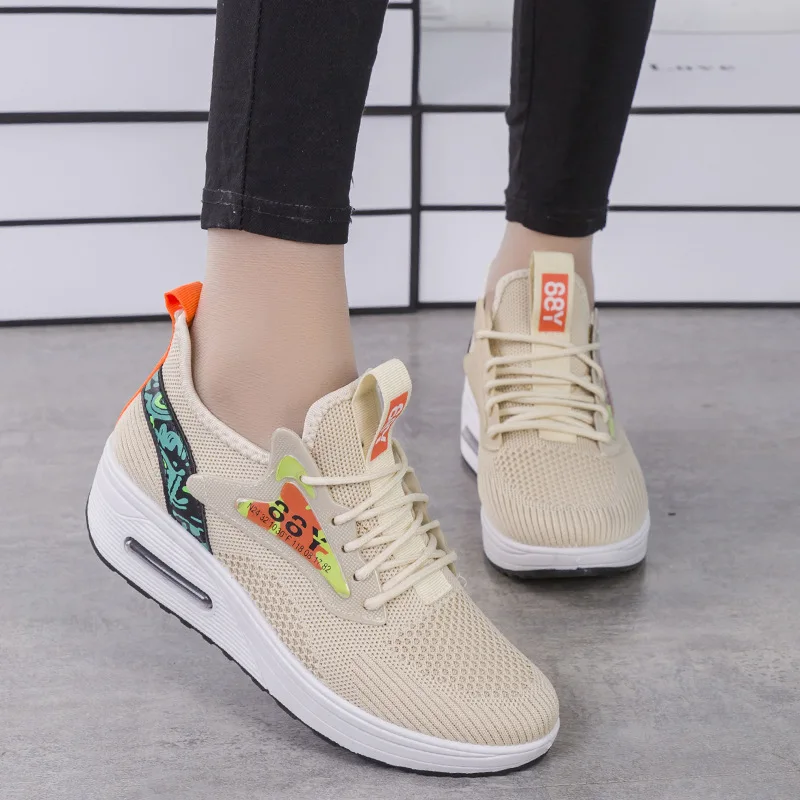

2022 NEW New Woven Breathable Casual Sports Shoes Thick Sole Platform Shoes Shaking Shoes Low Top Student Shoes