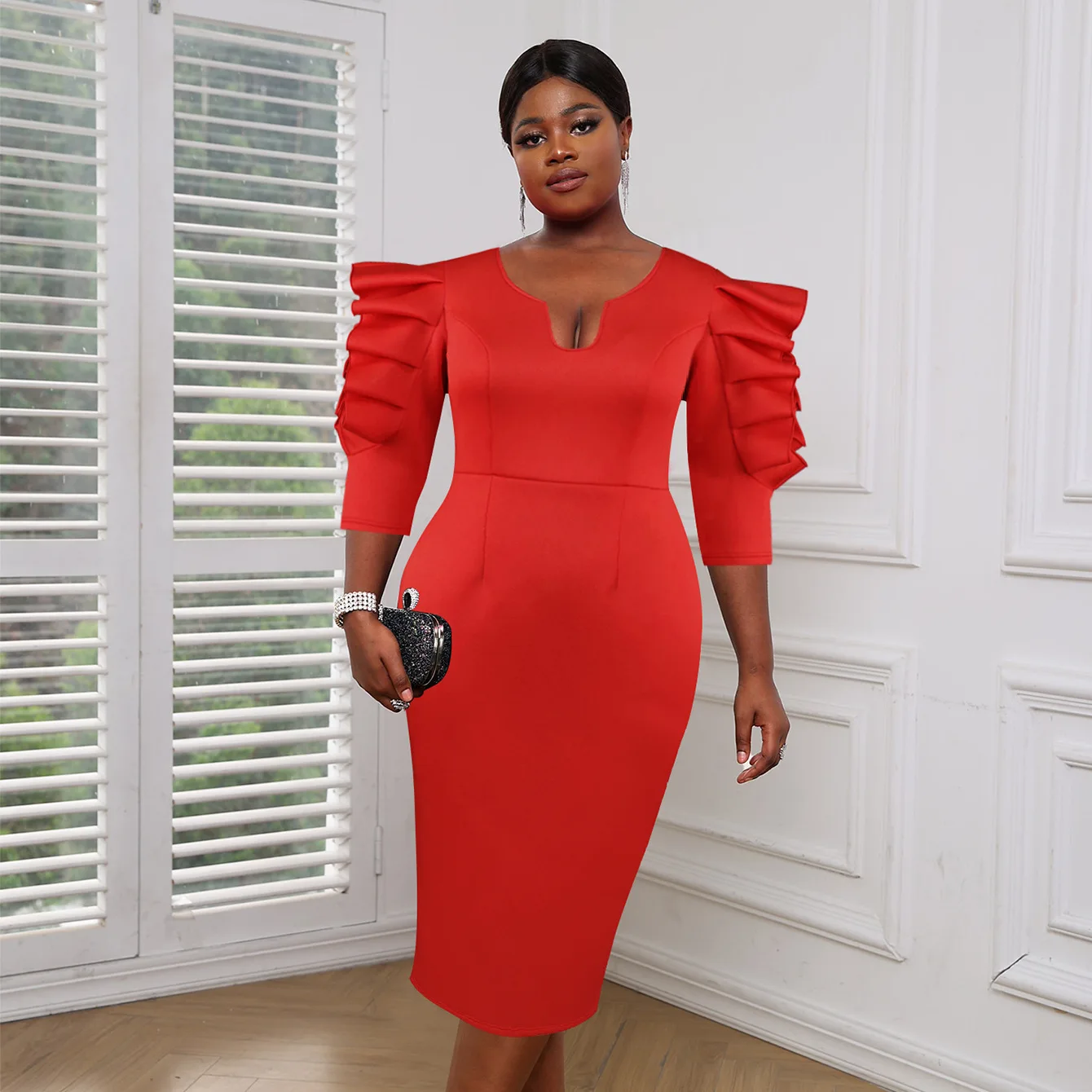

Sexy V Neck Hollow Out Sleeve Ruffles Bodycon Dress Elegant Dresses For Women 2023 Evening Party High Waist Gown African Dress