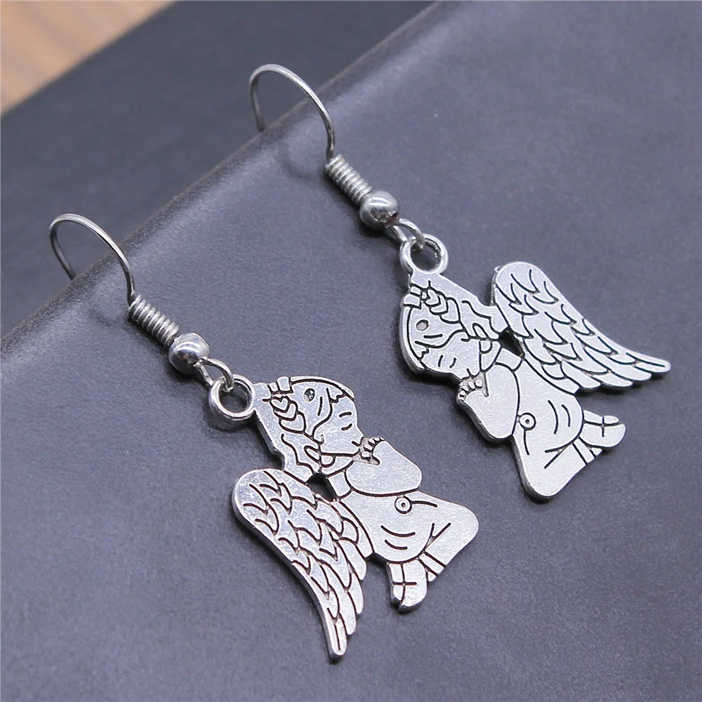 

Cute Tiny Wishing Angel Wings Drop Earrings Women Vintage Silver Color Girls Dangle Earring Brincos Female Jewelry Party Gift