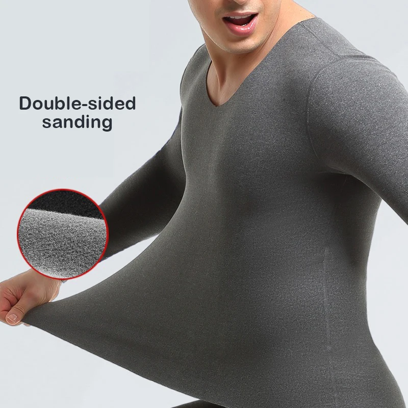 

Мужская теплая одежда из полиэстера без следов, бархатное утепленное термобелье с V-образным вырезом и защитой от холода, футболки