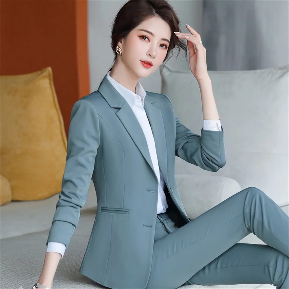 Elegant Women's Suit 2023 New Long Sleeve Slim Blazer and Trousers 2 Pieces Set Office Lady Formal Business Work Pant Sets