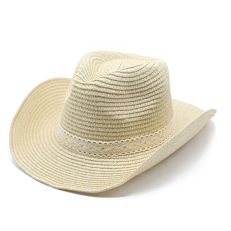 

Large Curved Brim Ethnic Style Jazz Cowboy Cap New Summer Men Women's Boutique Straw Hat Sun Shading Casual Beach Retro Top Hat