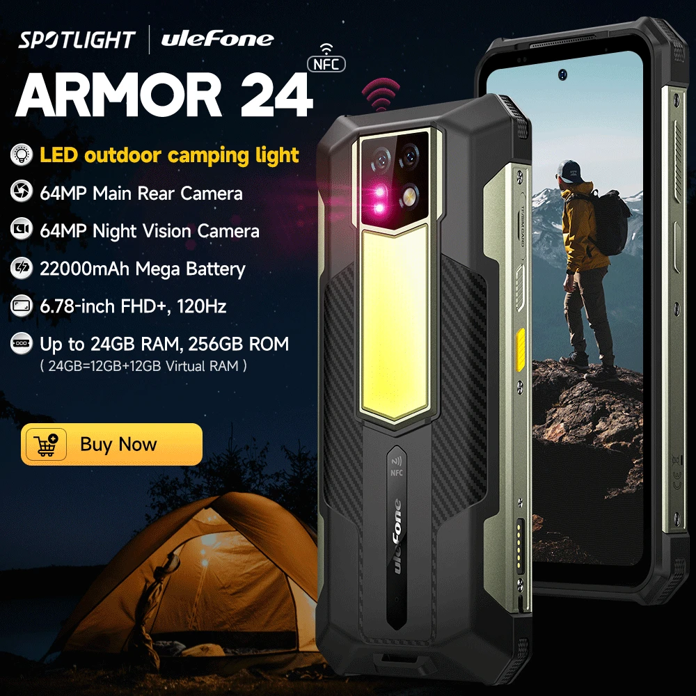 [World Premiere]Ulefone Armor 24 Rugged Phone 22000mAh 24GB+ 256GB 6.78"120Hz Smartphone 64MP+64MP NFC Phone global version