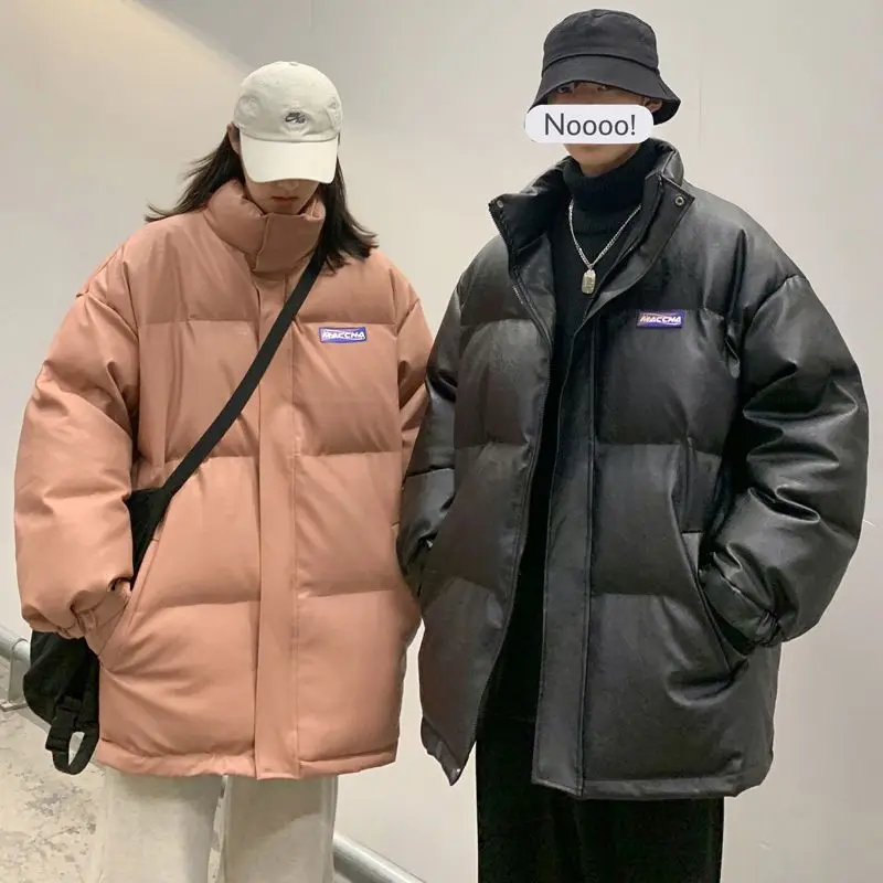

Winter Clothes 2022 New Men Women Warm Chic Padded Coat High Street Lovers Unisex Bread Thicken Leather Jacket Hong Kong Style