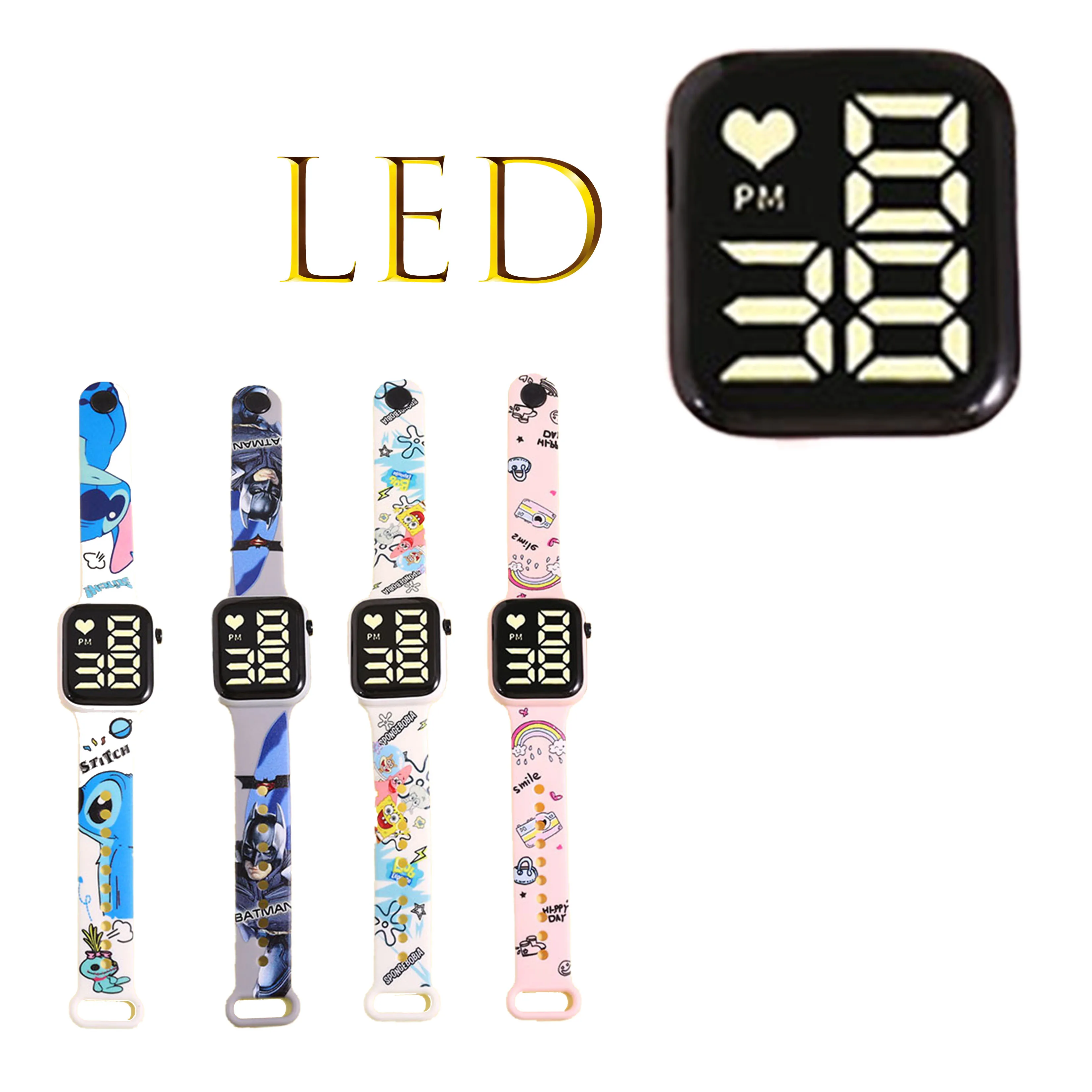 

Disney LED display environmentally friendly rubber strap with various anime prints for waterproof children's watches