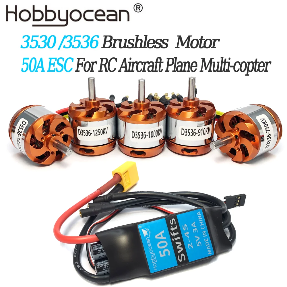 

Бесщеточный мотор Hobbyocean RC D3530 3530 3536 с внешним ротором 1100KV 1400KV 1700KV 1250KV 50A ESC для радиоуправляемого самолета многокоптера