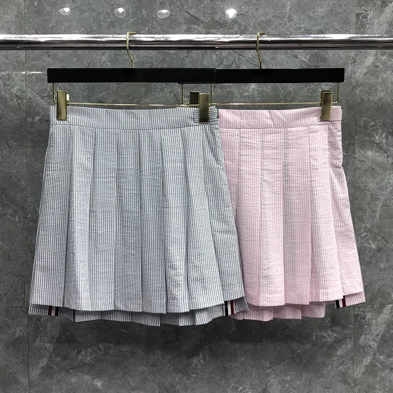 

2022 Fashion TB THOM Brand Skirts Women Slim Fit Skirts Above Knee Length Striped Casual Summer High Waist Short Pleated Skirt