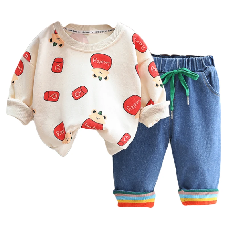 

Baby Girls T Shirt Jeans 2 Pcs Suit Infant Cartoon Bear Clothing Sets Kids Casual Clothes Outfits Children Sportswear Tracksuit