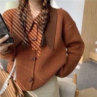 casual all match long sleeved loose plus velvet thickened autumn and winter new fashion trend cardigan retro sweater coat
