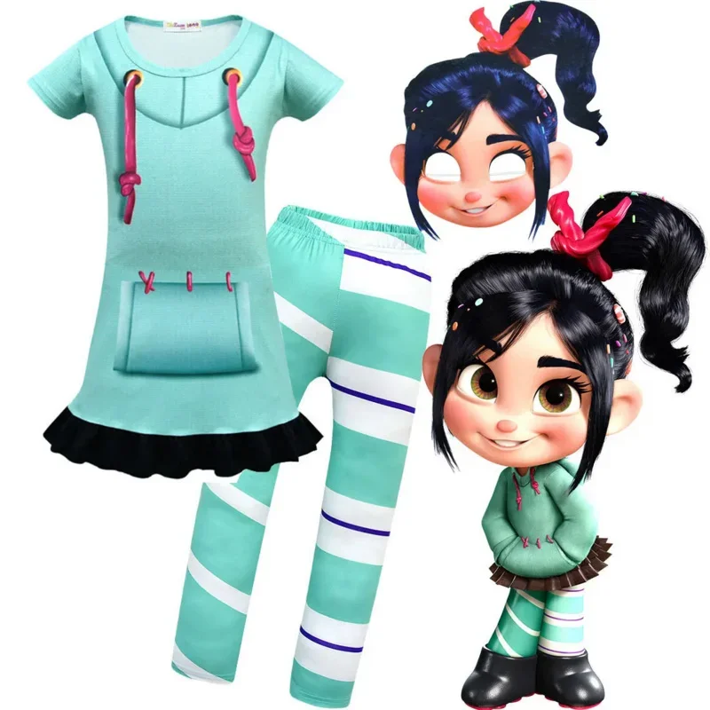 Одежда для девочек Wreck-It Ralph 2 Vanellope Von Schweetz Vocaloid карнавальный костюм на Хэллоуин