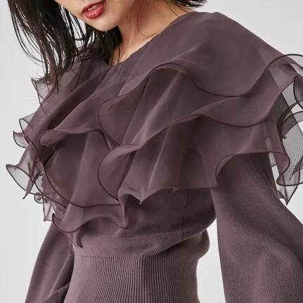 

Женский трикотажный джемпер, японский яркий свитер в стиле пэчворк с оборками и пышными рукавами, Осень-зима 2022