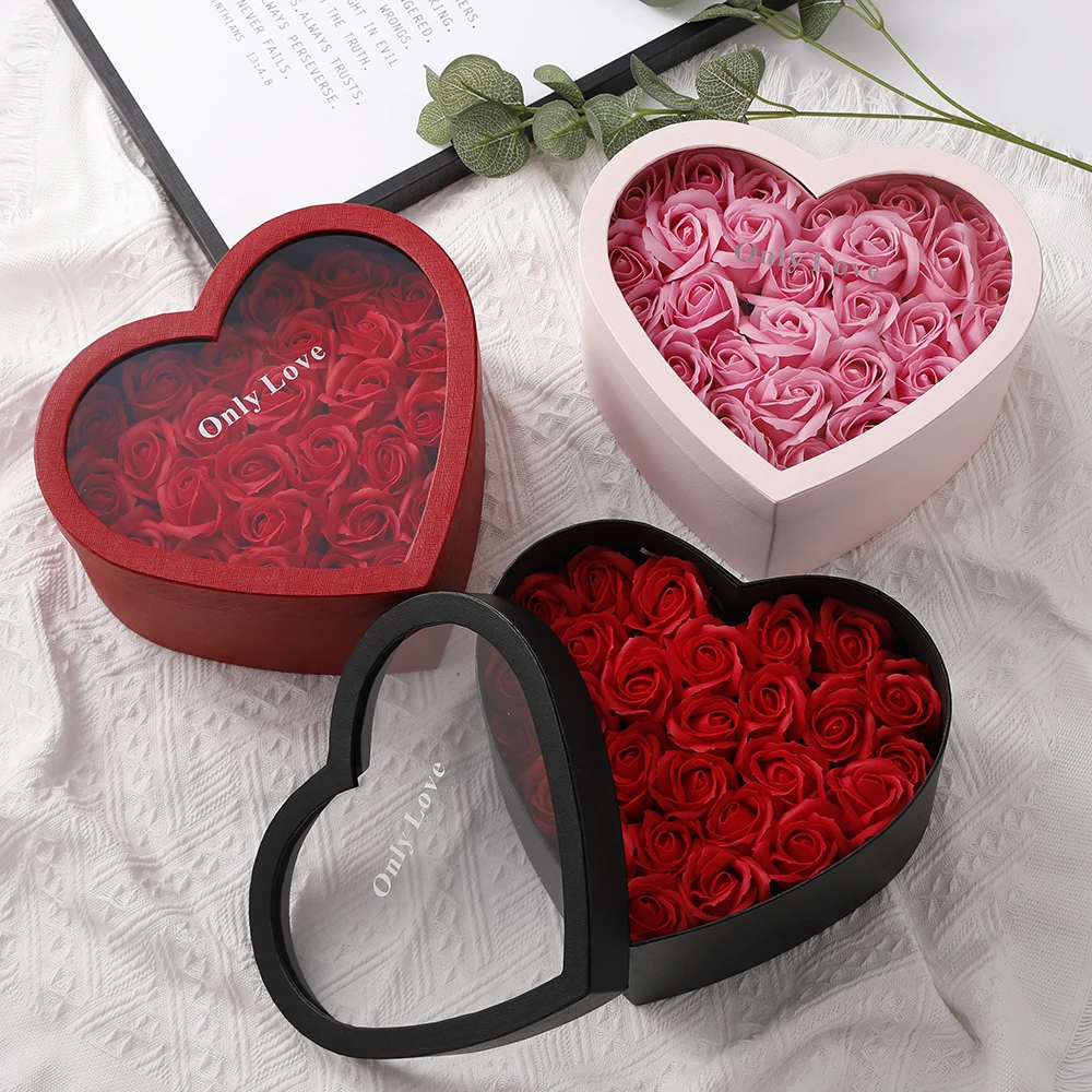 

Valentine's Day Gift Soap Rose Gift Box For Lover Round Heart Mickey Box Artificial Flowers Wedding Birthday Party Decorations