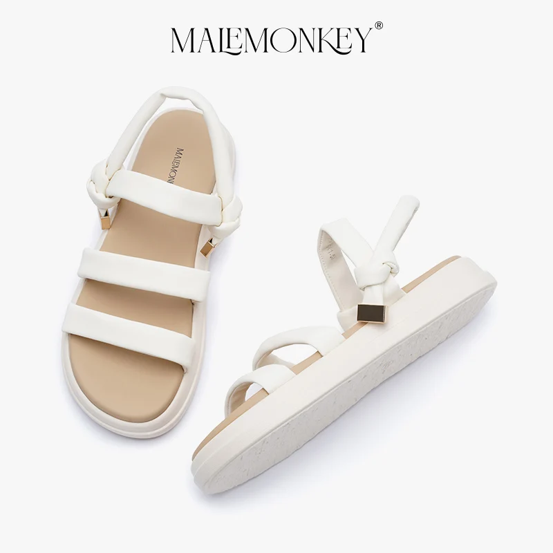 MALEMONKEY Casual Sandals Women Flat 2023 Summer Black Retro Non-slip Roman Sandals Platform Open Toe BeachFemale Shoes Handmade