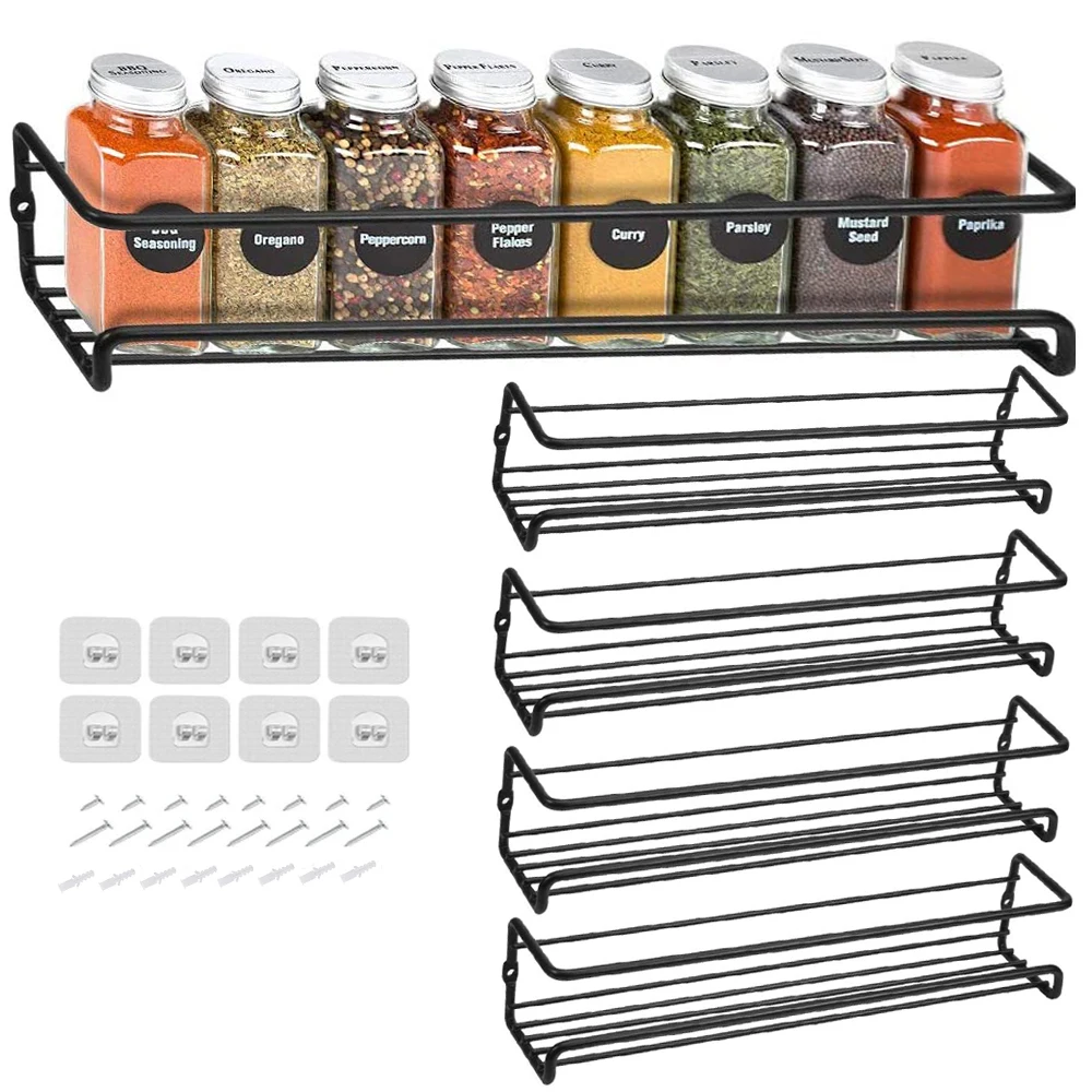 

4/2Pcs Pack Kitchen Organizer Wall Mount Spice Rack Single Tier Hanging Shelf Organizer Spice Racks To Store Jars Kitchen Items