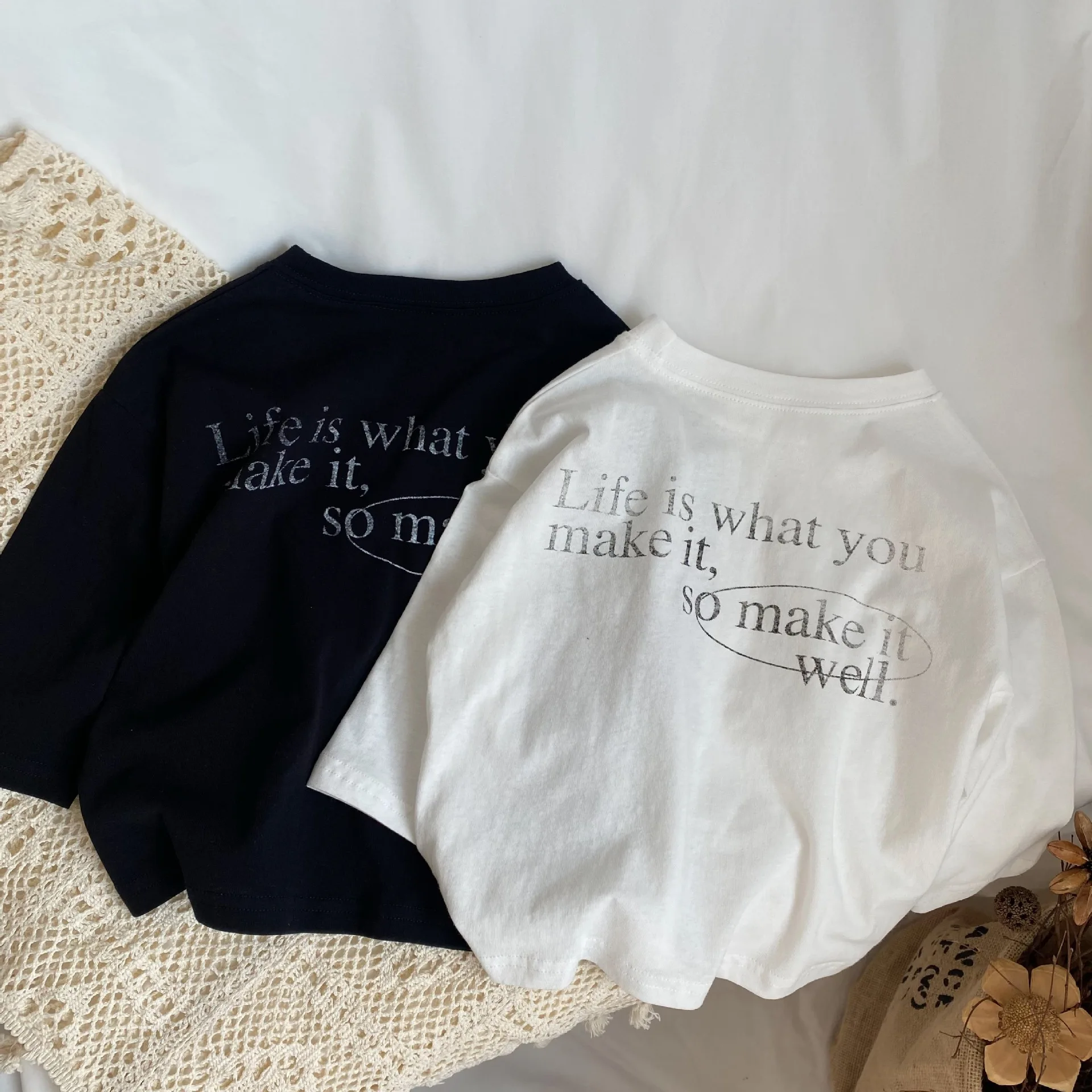 

New Product Children's The back Letter Printing Foundation Long Sleeve T-shirt Unisex Top Korean Spring/Summer Kids Clothes