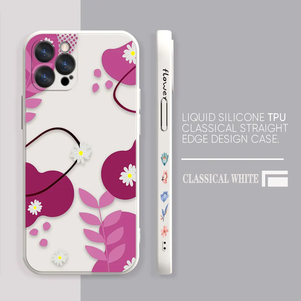 Phone Case For Apple iPhone 14 13 12 11 Pro XS Max Mini X XR SE 7 8 6S Plus Case Cover Funda Cqoue Shell Capa Red Purple Flowers