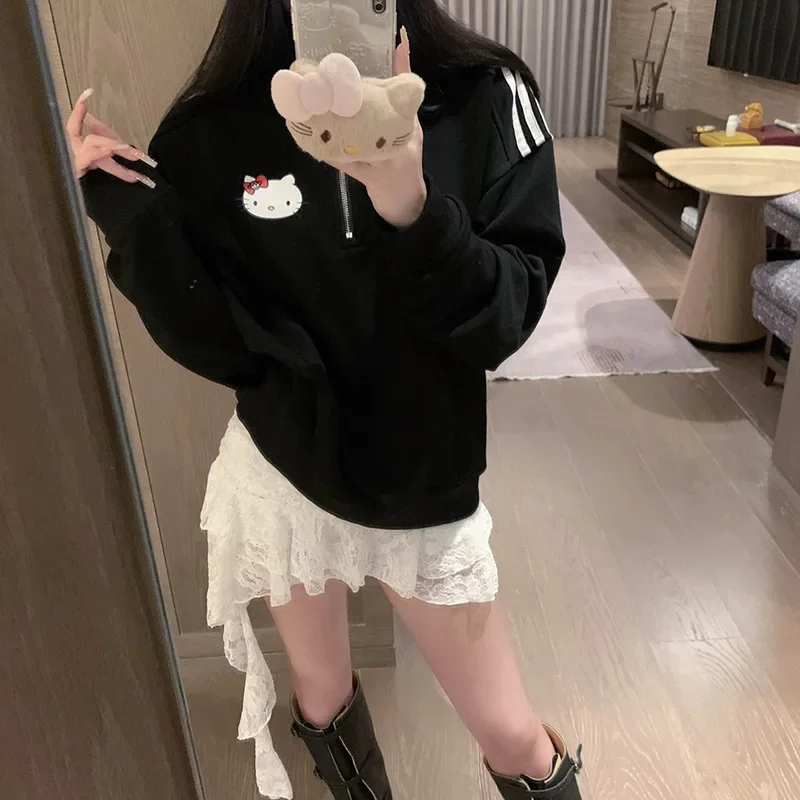 Женская толстовка с воротником-стойкой в стиле аниме Hello Kitty шикарные женские