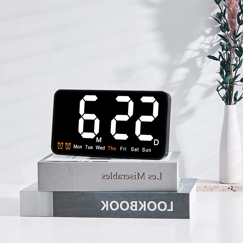 

Electronic Wall Clock Temperature Date Table Clock Wall-mounted Dual Alarms Digital LED Clocks for Home Bedroom Voice Control