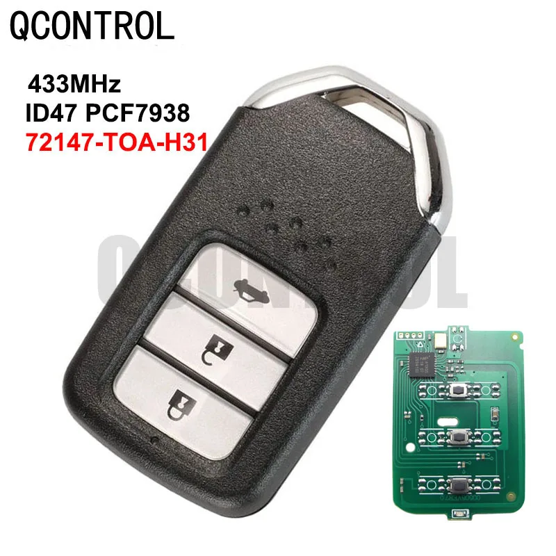 

QCONTROL 3 Button Smart Button Car Key for Honda 2015-2017 CRV 3 Keyless Entry 433 Mhz ID47 pcf 7938 Chip 72147-TOA-H31