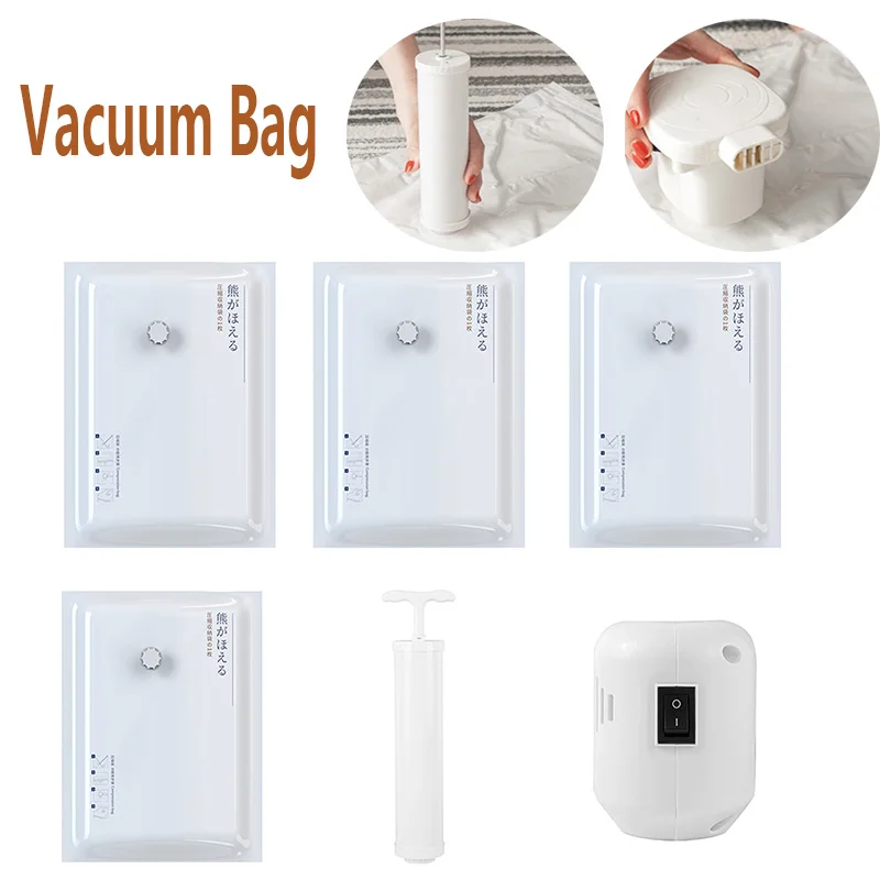 

Reusable Vacuum Storage Bags Set for Travel Clothes Pillows Blankets Comforters Bedding Compression Space Saving Travel Home Use