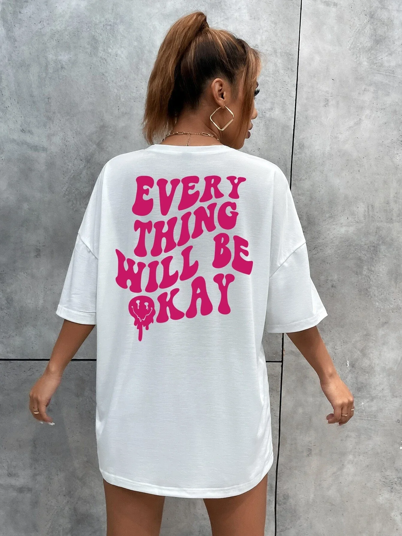 

Slogan & Expression Print Drop Shoulder Tee