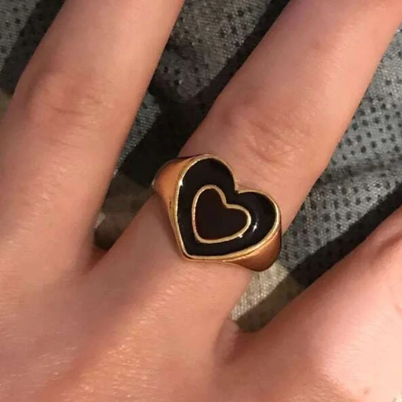 

1ps Women's Ring Double-layer Love Coffee Two-color Sweet Love Dripping Oil Ring Color-preserving Electroplating Food Ring