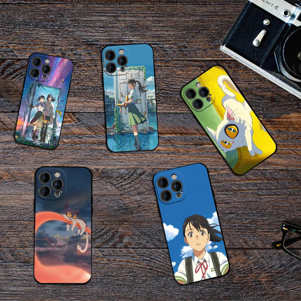 Anime S-Suzume Phone Case for iPhone 12 11 13 14 15 16 Max Pro Plus Black Soft Silicone Cover