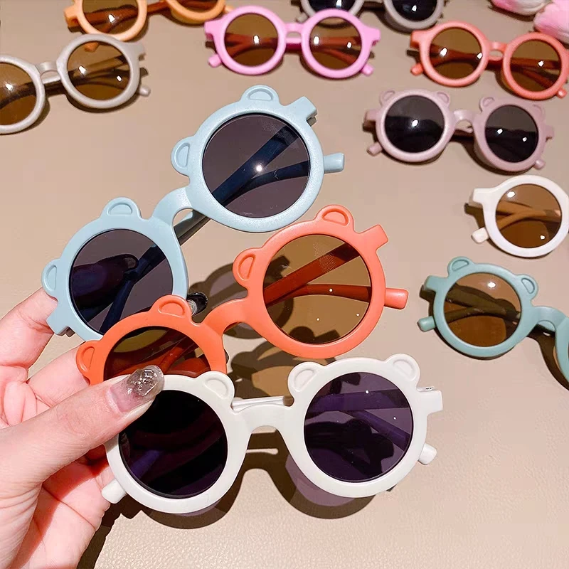 

Cartoon Foldable Sunglasses Children's Bear Shape Glasses Vintage Trendy Shades Anti-Glare Round Eyeglasses Kids Lovely Eyewear