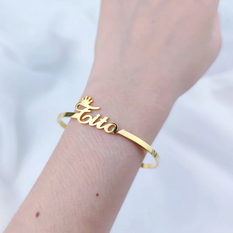 Personalized Bracelet for Woman Custom Name Plate Bangle Women Stainless Steel Jewelry Open Gold Bracelet Birthday Gifts Pulsera