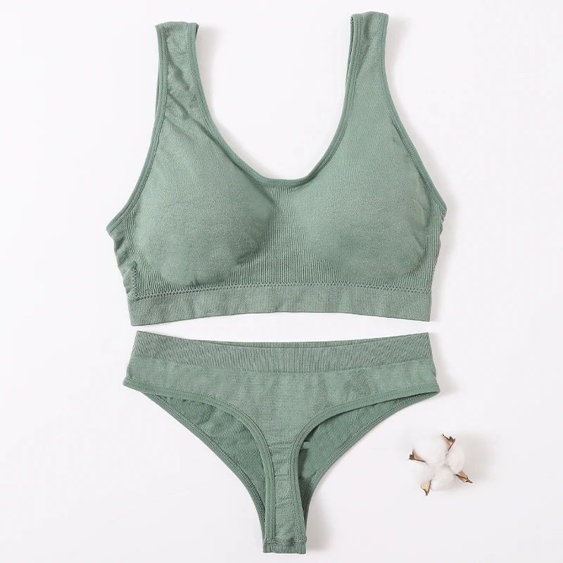 

Seamless Bra Set Comfort Bra Top And Thong Women Underwear Sports Crop Top Fashion Bralette Brassiere Sexy Lingerie Set