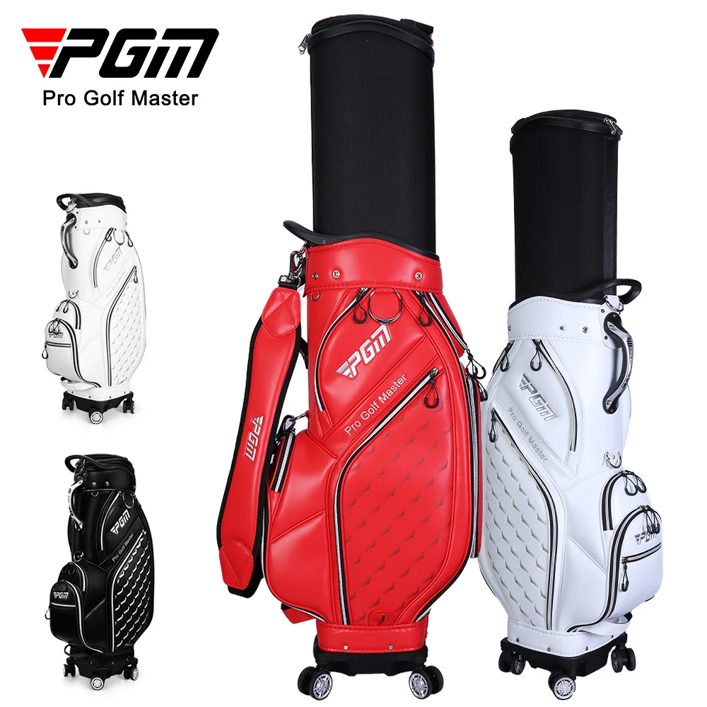 PGM Golf Standard Bag PU Leather Waterproof Double Cap Professional Golf Cart Club Airbag High Capacity Package with Wheel QB129
