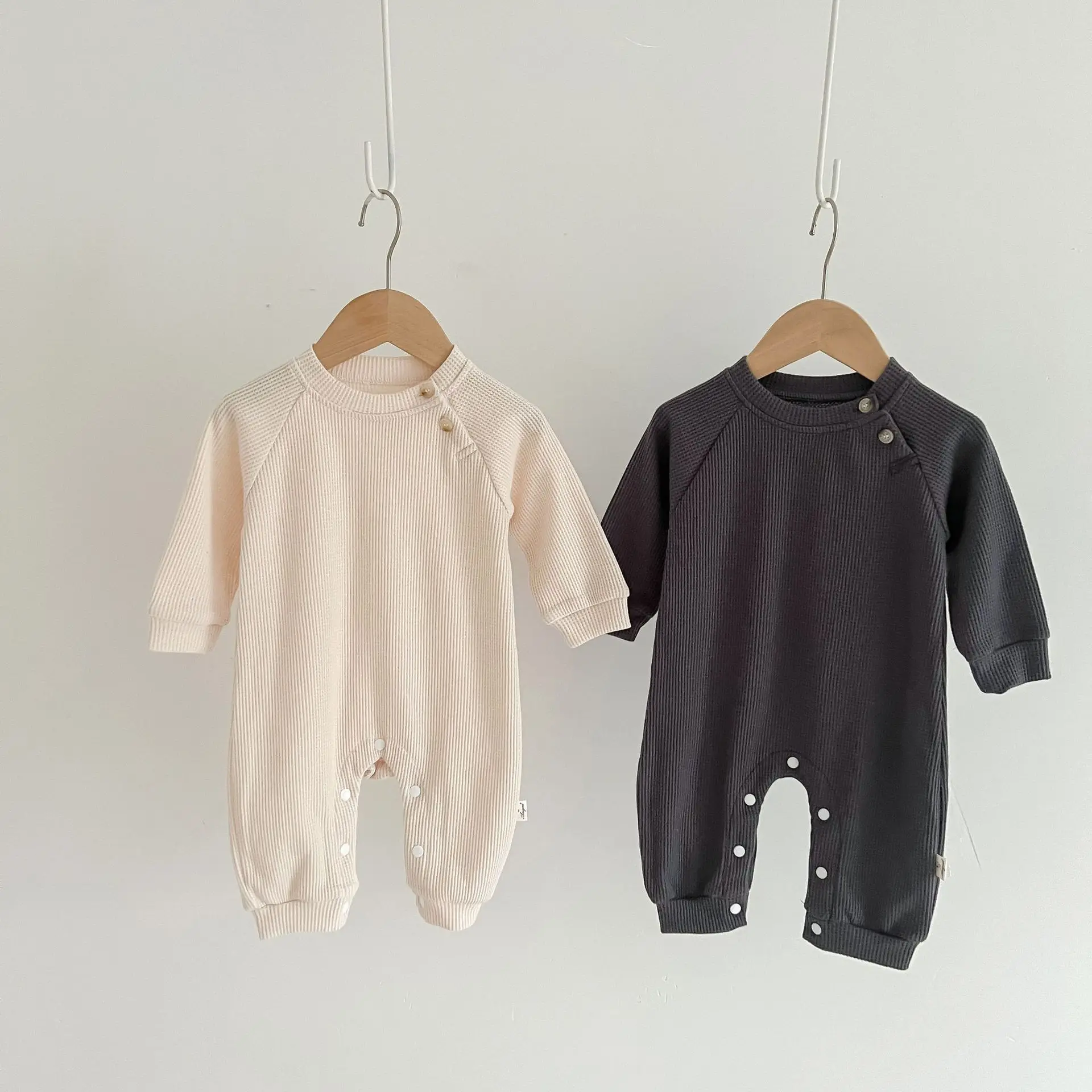 

Infant Baby Solid Simple Waffle Pullover Romper Girl New Comfortable Jumpsuit Toddler Boy Cotton Loose Casual Outfits