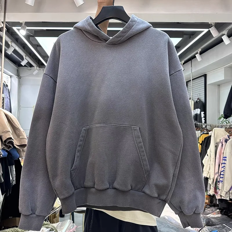 

Толстовка Kanye плюшевая в стиле ретро, из чистого хлопка, толстая, составного кроя, высокая яркость