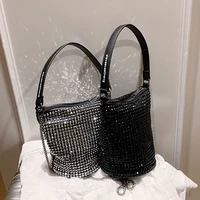 luxury women rhinestone underarm bags metal chain ladies bucket shoulder bag fashion female party clutch handbags crossbody bag