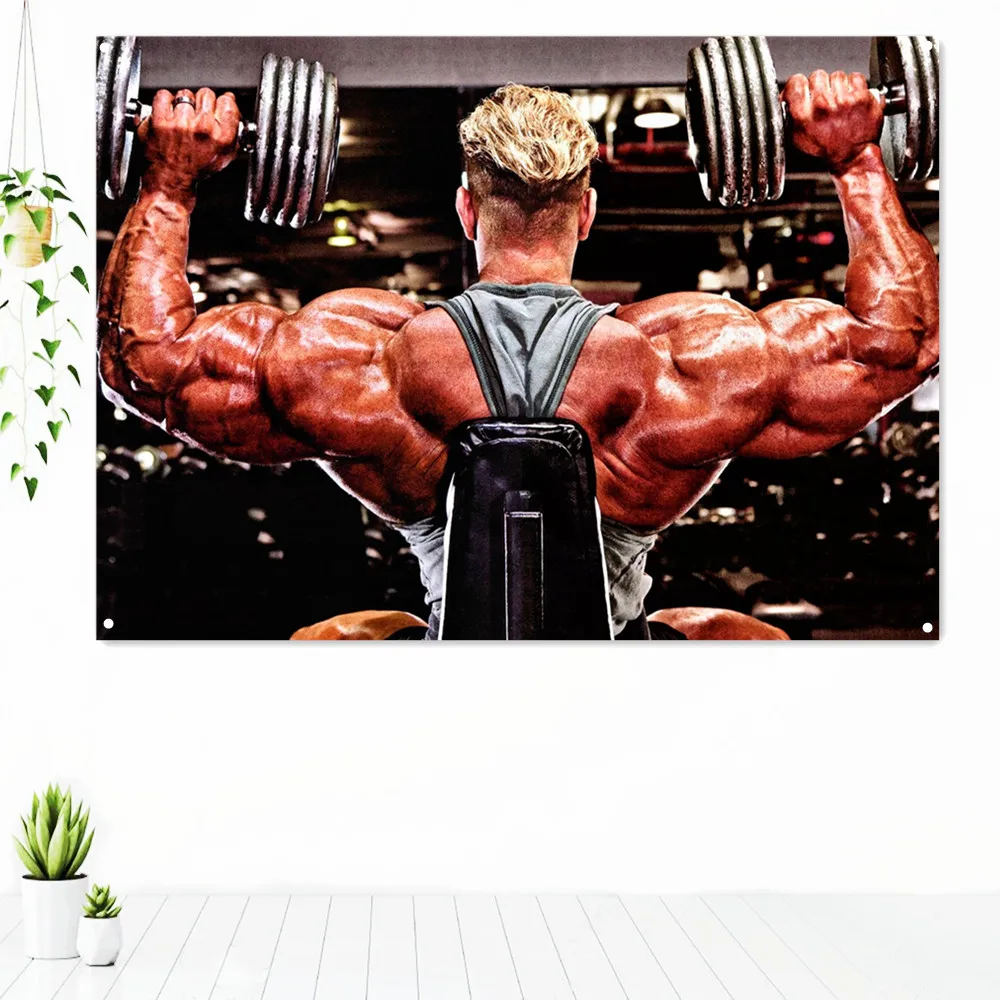 

Body building and motivation Workout Banner Wall Hanging Inspirational Poster Tapestry 4 Grommets Custom Flag Stadium Gym Decor